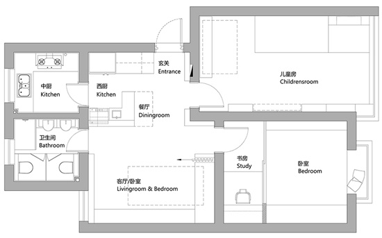 一個月打造68㎡六口之家！客廳可兼臥室和餐廳，還有超大中西廚房，這設計絕了！
